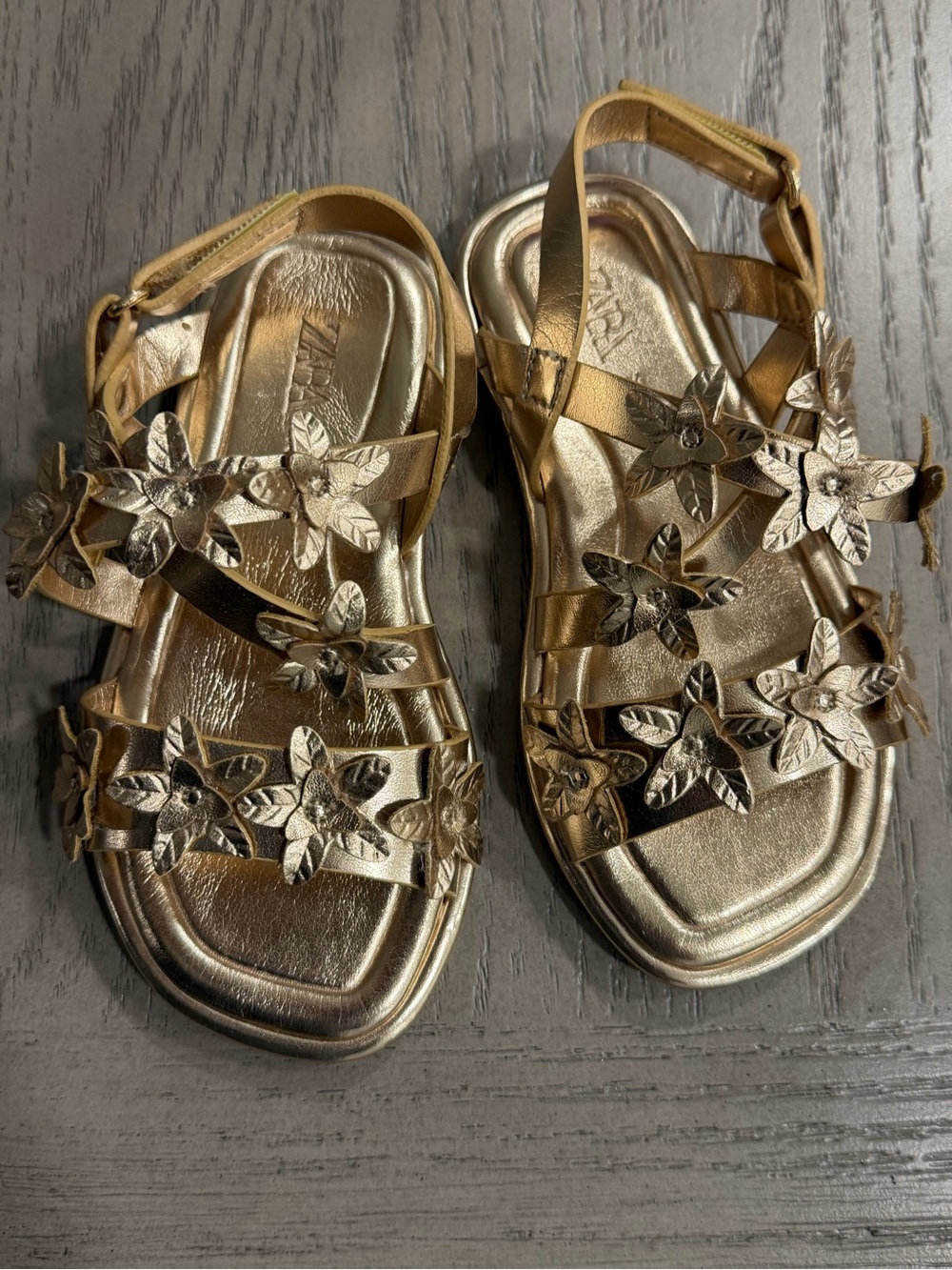 Zara Gold Floral Strap Kids Sandals